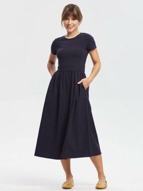 Universal Thread Lace Trim Navy Midi Dress with Pockets